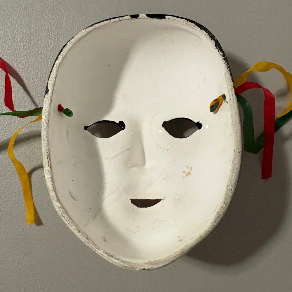 Hand Painted Ceramic‎ Clown Mask Decorative Wall Hanging Red Lips Tears Ribbons